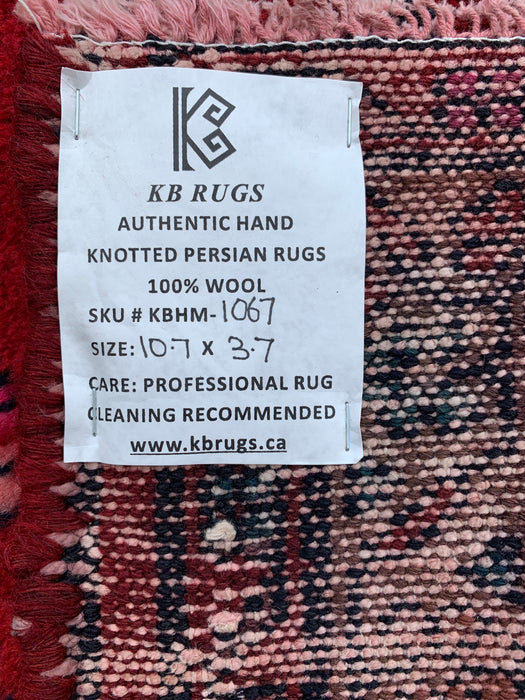 10'7 x 3'7 Hand-Knotted Persian Wool Runner Rug in Red, Navy & Ivory Traditional Medallion Design | KBHM-1067