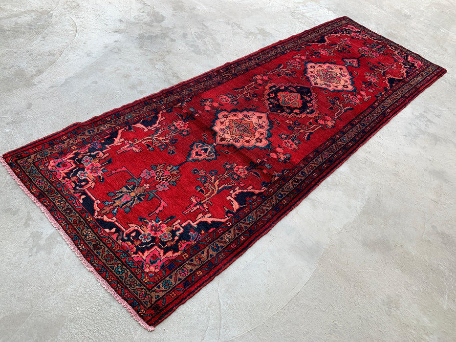 10'7 x 3'7 Hand-Knotted Persian Wool Runner Rug in Red, Navy & Ivory Traditional Medallion Design | KBHM-1067