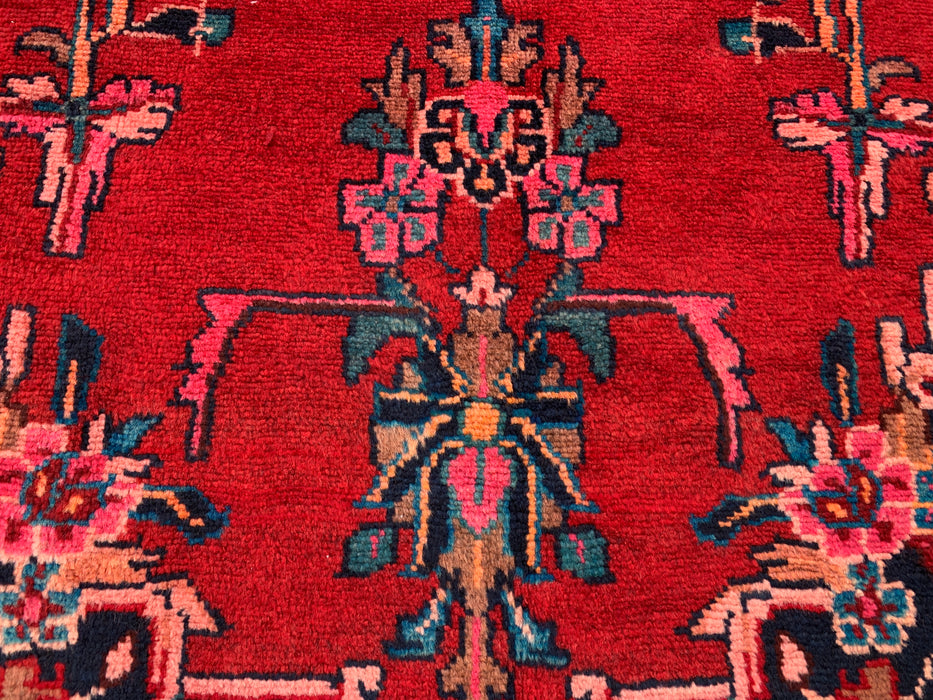 10'7 x 3'7 Hand-Knotted Persian Wool Runner Rug in Red, Navy & Ivory Traditional Medallion Design | KBHM-1067