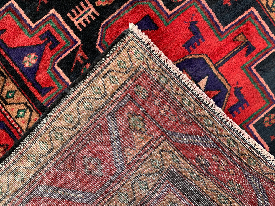 9'10 x 4'2 Hand-Knotted Persian Wool Runner Rug in Red, Navy & Beige Tribal Geometric Design | KBHM-1069