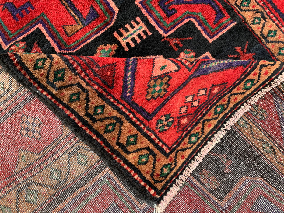 9'10 x 4'2 Hand-Knotted Persian Wool Runner Rug in Red, Navy & Beige Tribal Geometric Design | KBHM-1069