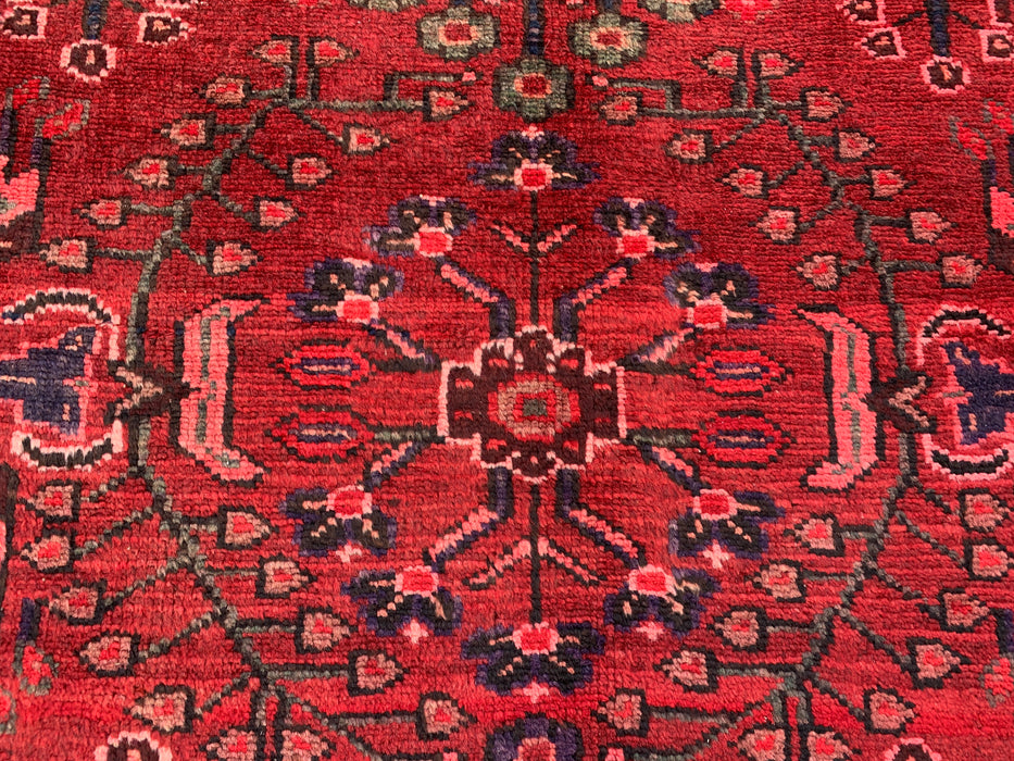 10'2 x 3'5 Hand-Knotted Persian Wool Runner Rug in Red, Navy & Rose Traditional Floral Design | KBHM-1070