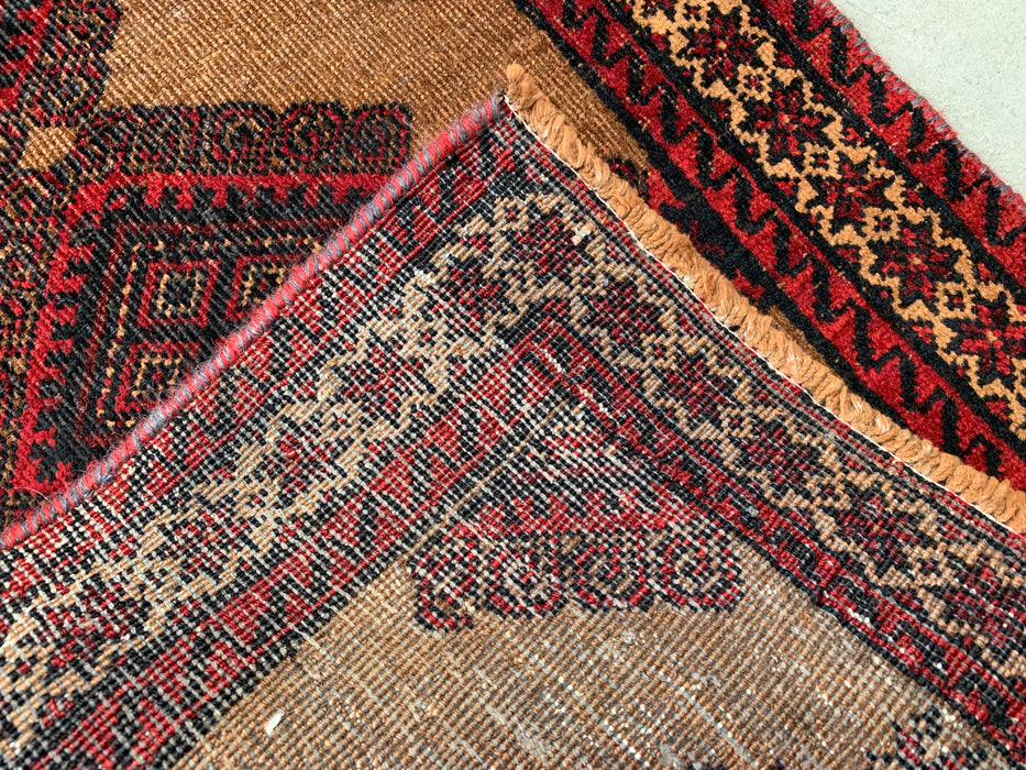 3'1 x 1'10 Hand-Knotted Persian Wool Rug in Camel, Red & Black Tribal Geometric Design | KBHM-1072