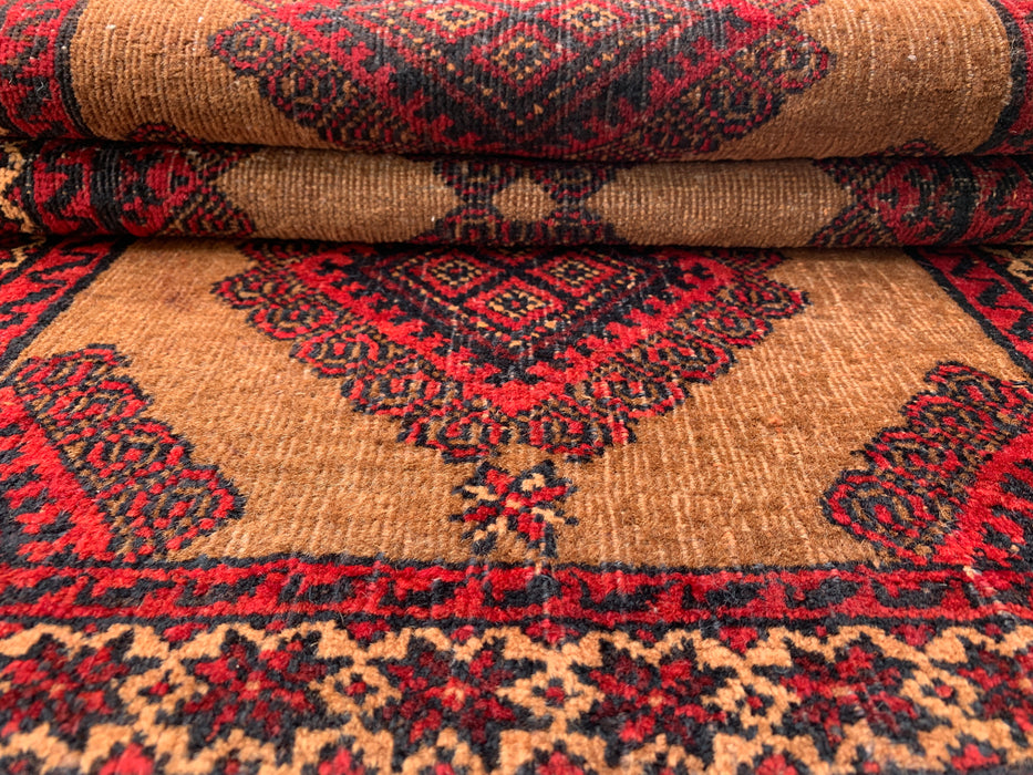 3'1 x 1'10 Hand-Knotted Persian Wool Rug in Camel, Red & Black Tribal Geometric Design | KBHM-1072