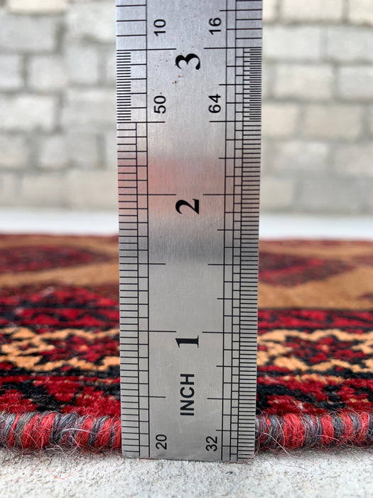 3'1 x 1'10 Hand-Knotted Persian Wool Rug in Camel, Red & Black Tribal Geometric Design | KBHM-1072