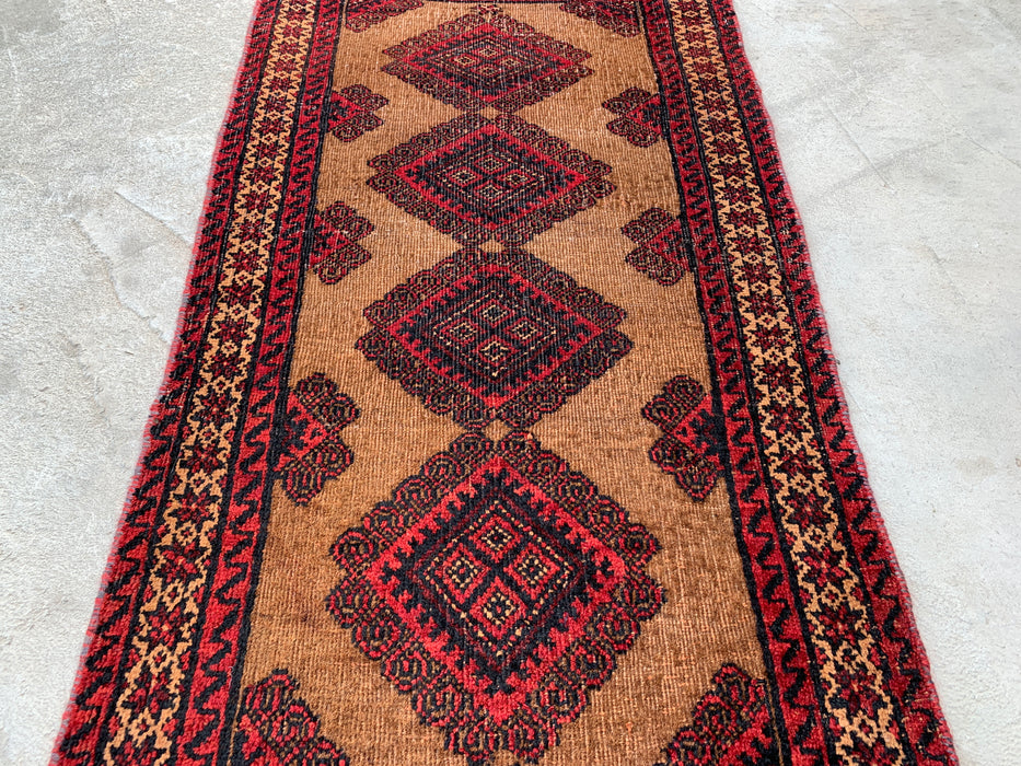3'1 x 1'10 Hand-Knotted Persian Wool Rug in Camel, Red & Black Tribal Geometric Design | KBHM-1072