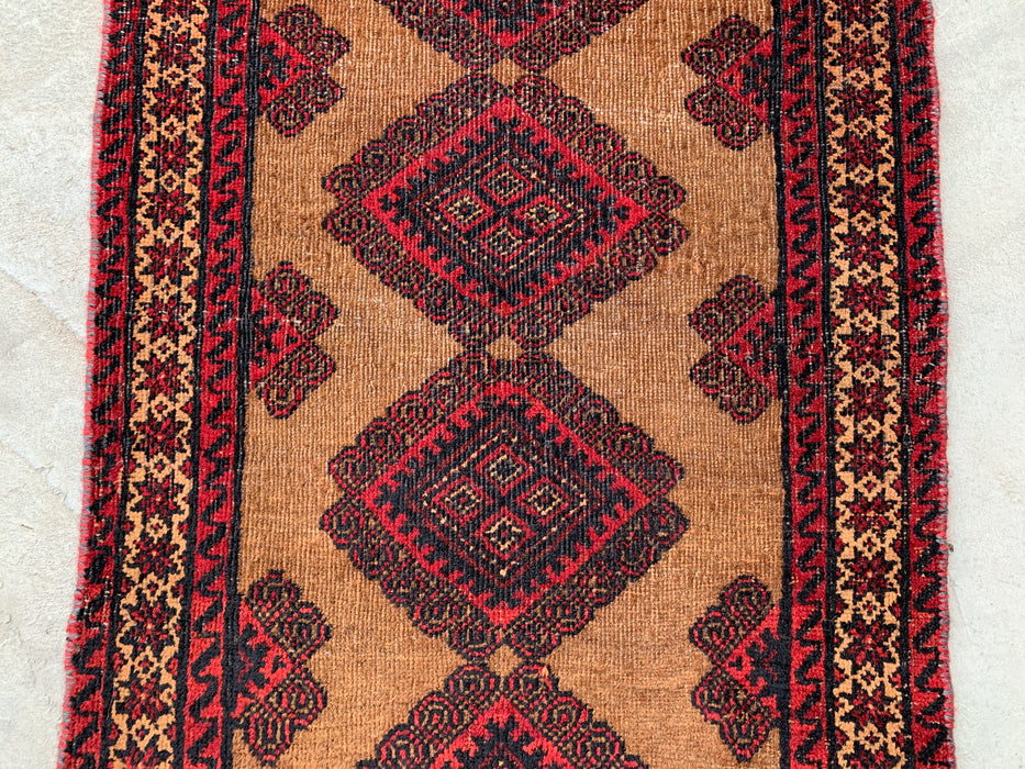 3'1 x 1'10 Hand-Knotted Persian Wool Rug in Camel, Red & Black Tribal Geometric Design | KBHM-1072