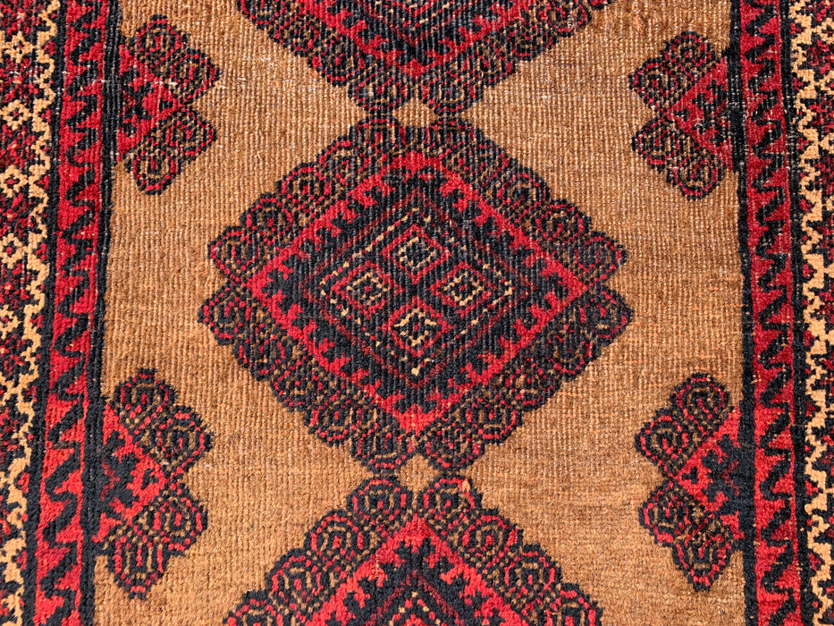 3'1 x 1'10 Hand-Knotted Persian Wool Rug in Camel, Red & Black Tribal Geometric Design | KBHM-1072