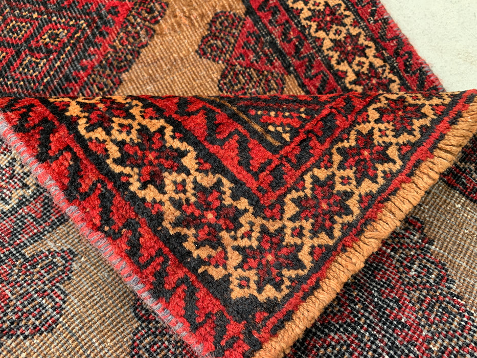3'1 x 1'10 Hand-Knotted Persian Wool Rug in Camel, Red & Black Tribal Geometric Design | KBHM-1072