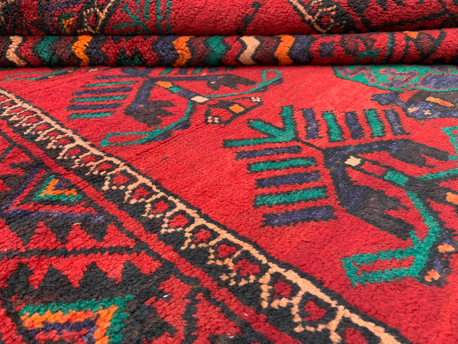 12'10 x 4'7 Hand-Knotted Persian Wool Runner Rug in Red, Navy & Teal Tribal Geometric Design | KBHM-1073