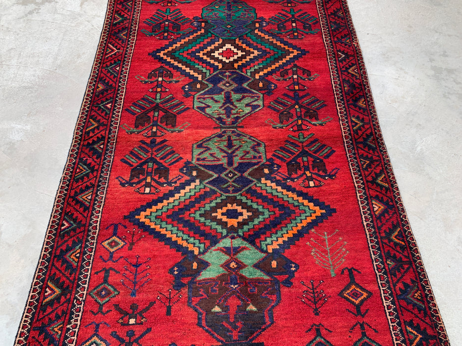 12'10 x 4'7 Hand-Knotted Persian Wool Runner Rug in Red, Navy & Teal Tribal Geometric Design | KBHM-1073