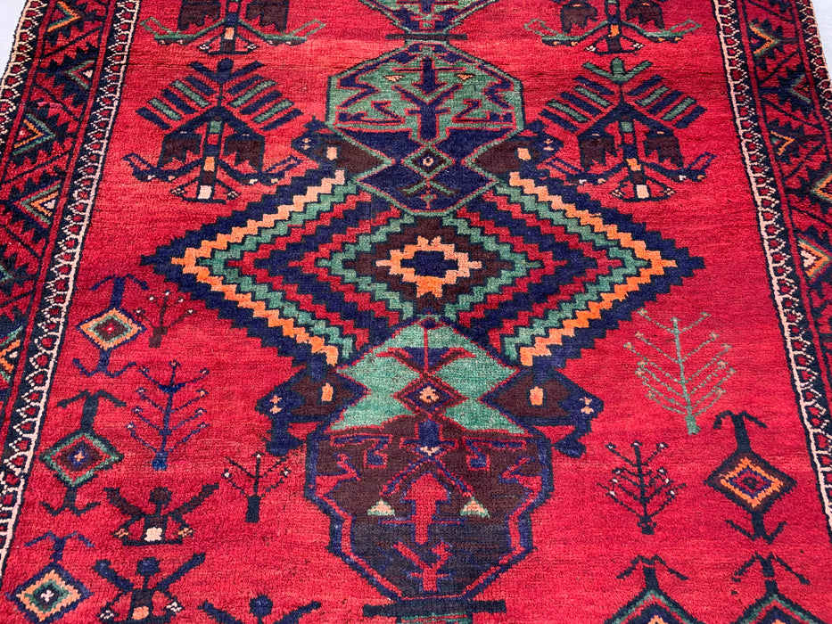 12'10 x 4'7 Hand-Knotted Persian Wool Runner Rug in Red, Navy & Teal Tribal Geometric Design | KBHM-1073