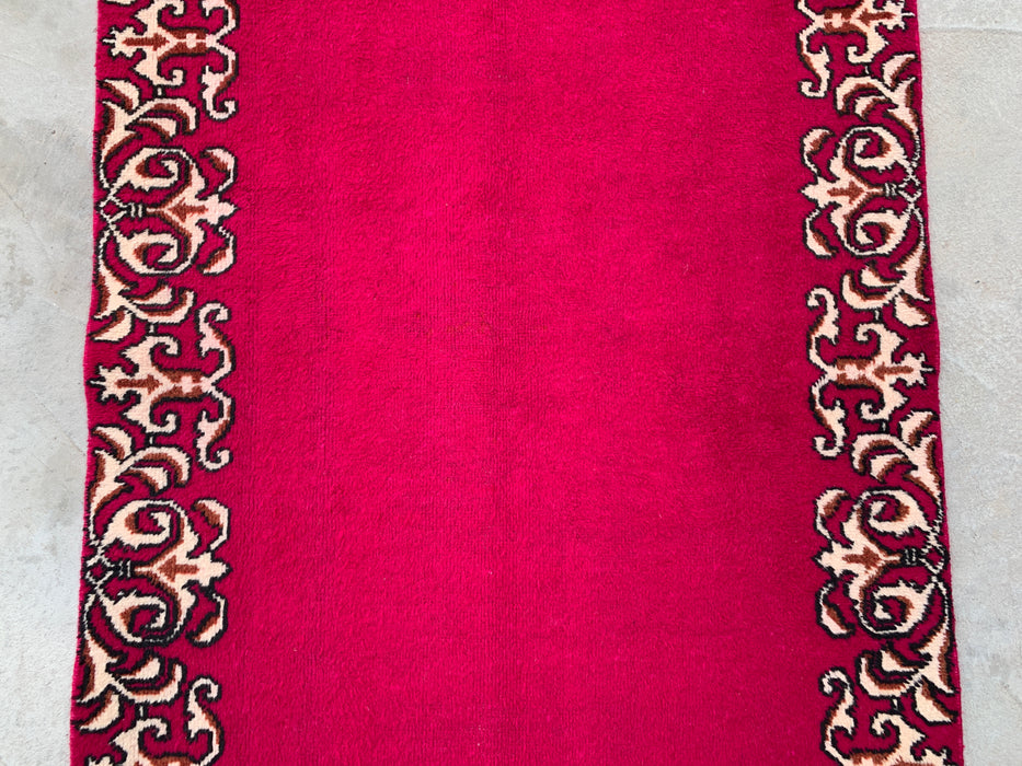 16'2 x 3'4 Hand-Knotted Persian Wool Runner Rug in Fuchsia Pink with Ivory Scroll Border | KBHM-1074
