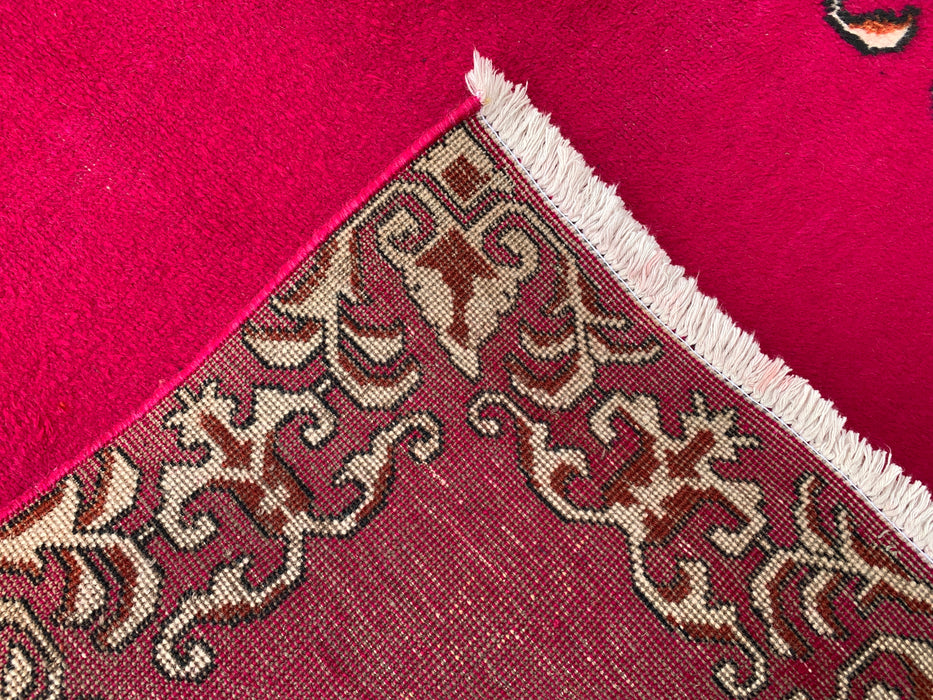 16'2 x 3'4 Hand-Knotted Persian Wool Runner Rug in Fuchsia Pink with Ivory Scroll Border | KBHM-1074