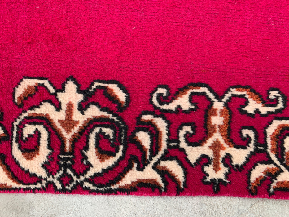 16'2 x 3'4 Hand-Knotted Persian Wool Runner Rug in Fuchsia Pink with Ivory Scroll Border | KBHM-1074
