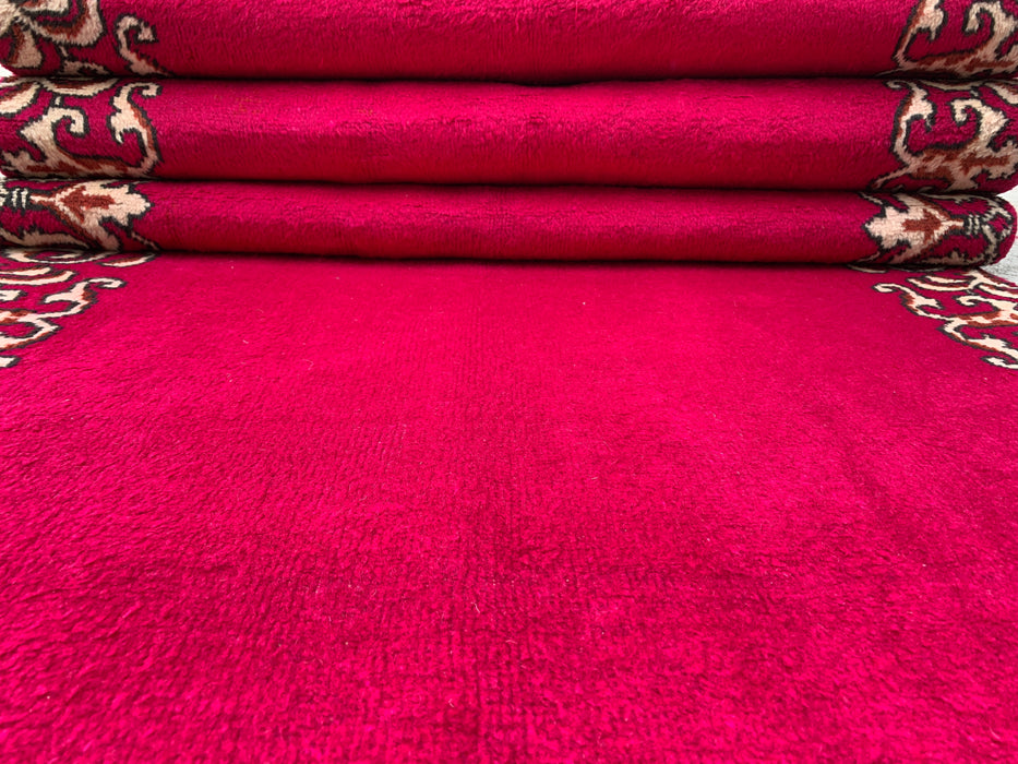 16'2 x 3'4 Hand-Knotted Persian Wool Runner Rug in Fuchsia Pink with Ivory Scroll Border | KBHM-1074