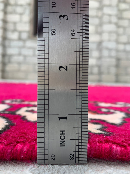 16'2 x 3'4 Hand-Knotted Persian Wool Runner Rug in Fuchsia Pink with Ivory Scroll Border | KBHM-1074