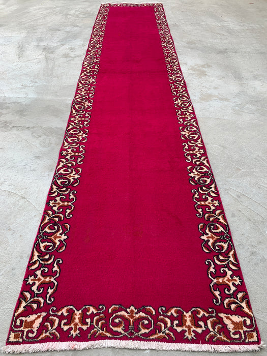 16'2 x 3'4 Hand-Knotted Persian Wool Runner Rug in Fuchsia Pink with Ivory Scroll Border | KBHM-1074