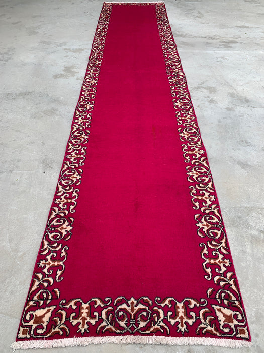 16'2 x 3'4 Hand-Knotted Persian Wool Runner Rug in Fuchsia Pink with Ivory Scroll Border | KBHM-1074