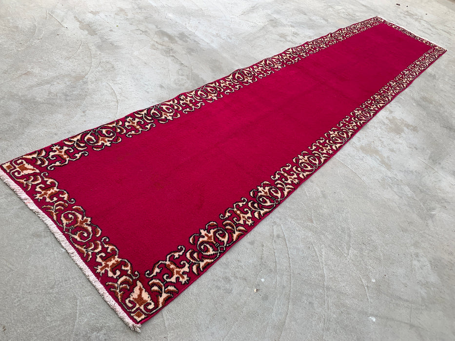 16'2 x 3'4 Hand-Knotted Persian Wool Runner Rug in Fuchsia Pink with Ivory Scroll Border | KBHM-1074
