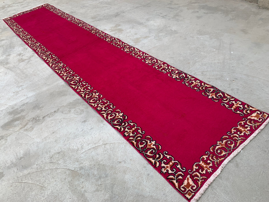 16'2 x 3'4 Hand-Knotted Persian Wool Runner Rug in Fuchsia Pink with Ivory Scroll Border | KBHM-1074