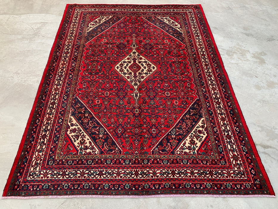 11'7 x 8'8 Hand-Knotted Persian Wool Rug in Red, Navy & Ivory Traditional Medallion Design | KBHM-1075