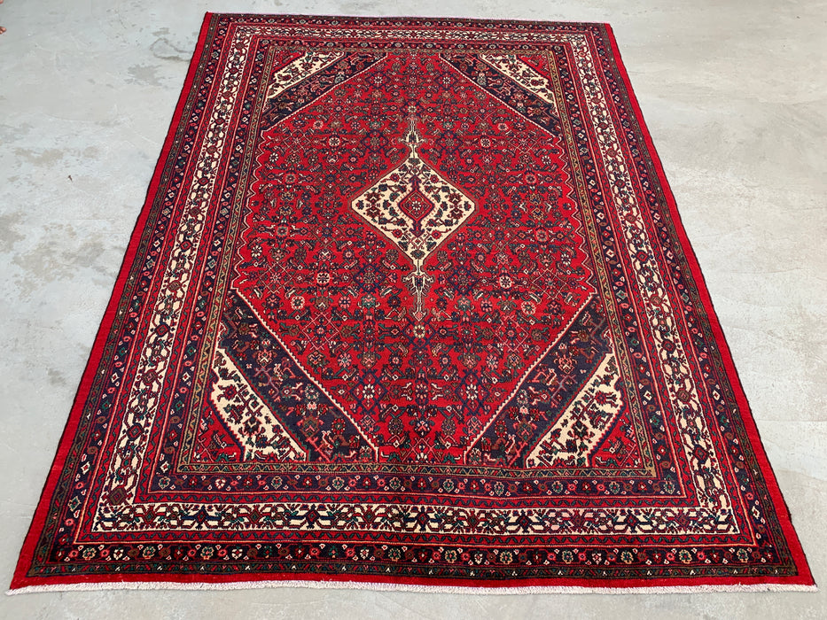 11'7 x 8'8 Hand-Knotted Persian Wool Rug in Red, Navy & Ivory Traditional Medallion Design | KBHM-1075
