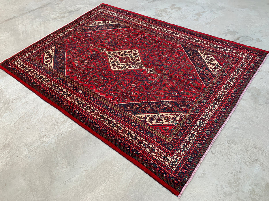 11'7 x 8'8 Hand-Knotted Persian Wool Rug in Red, Navy & Ivory Traditional Medallion Design | KBHM-1075