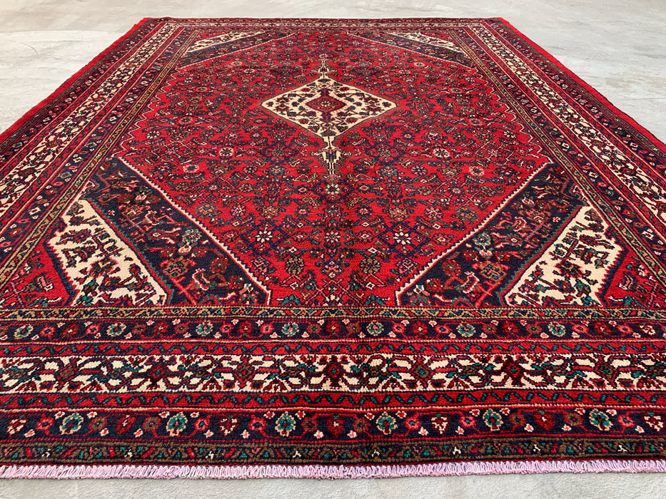 11'7 x 8'8 Hand-Knotted Persian Wool Rug in Red, Navy & Ivory Traditional Medallion Design | KBHM-1075