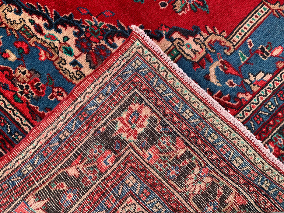 11'8 x 8'10 Hand-Knotted Persian Wool Rug in Red, Blue & Ivory Traditional Floral Medallion Design | KBHM-1076