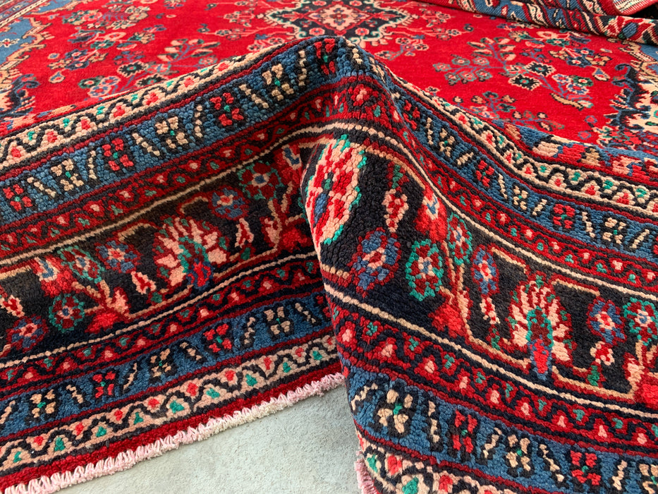 11'8 x 8'10 Hand-Knotted Persian Wool Rug in Red, Blue & Ivory Traditional Floral Medallion Design | KBHM-1076
