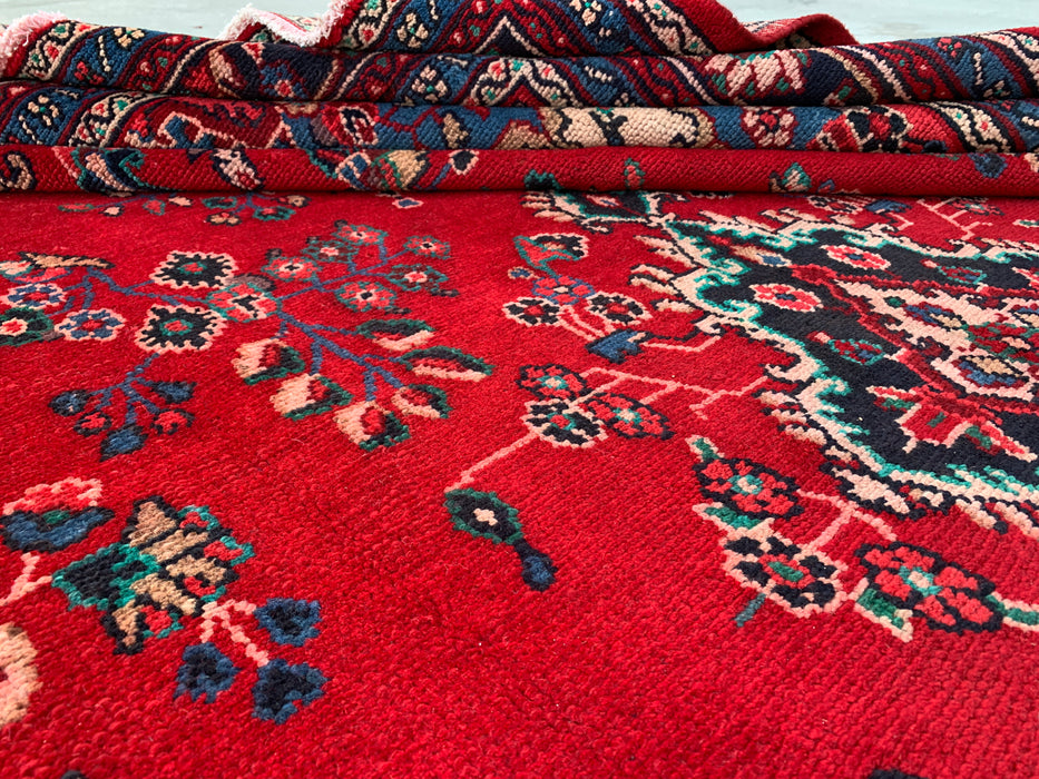 11'8 x 8'10 Hand-Knotted Persian Wool Rug in Red, Blue & Ivory Traditional Floral Medallion Design | KBHM-1076