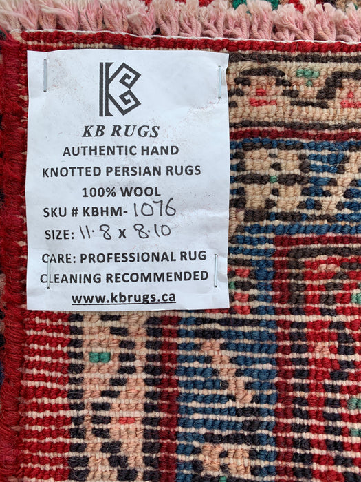 11'8 x 8'10 Hand-Knotted Persian Wool Rug in Red, Blue & Ivory Traditional Floral Medallion Design | KBHM-1076