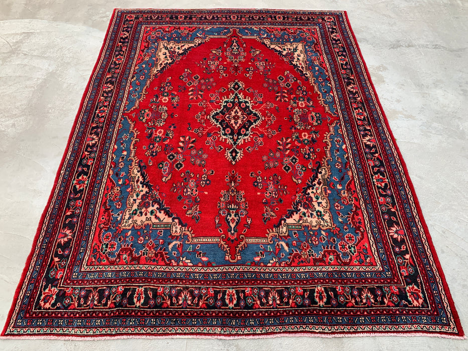 11'8 x 8'10 Hand-Knotted Persian Wool Rug in Red, Blue & Ivory Traditional Floral Medallion Design | KBHM-1076