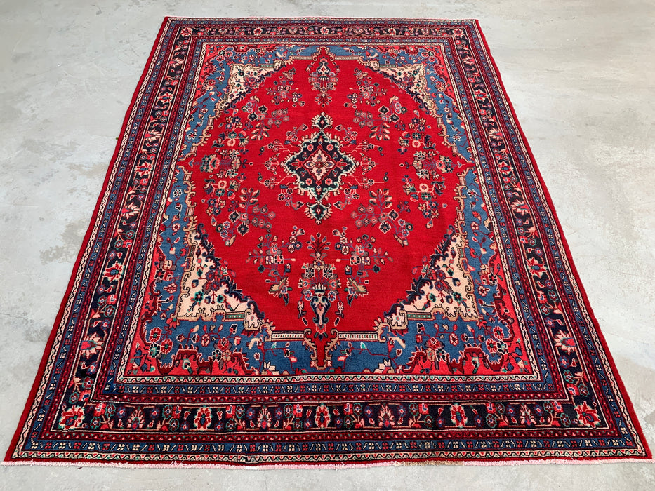 11'8 x 8'10 Hand-Knotted Persian Wool Rug in Red, Blue & Ivory Traditional Floral Medallion Design | KBHM-1076