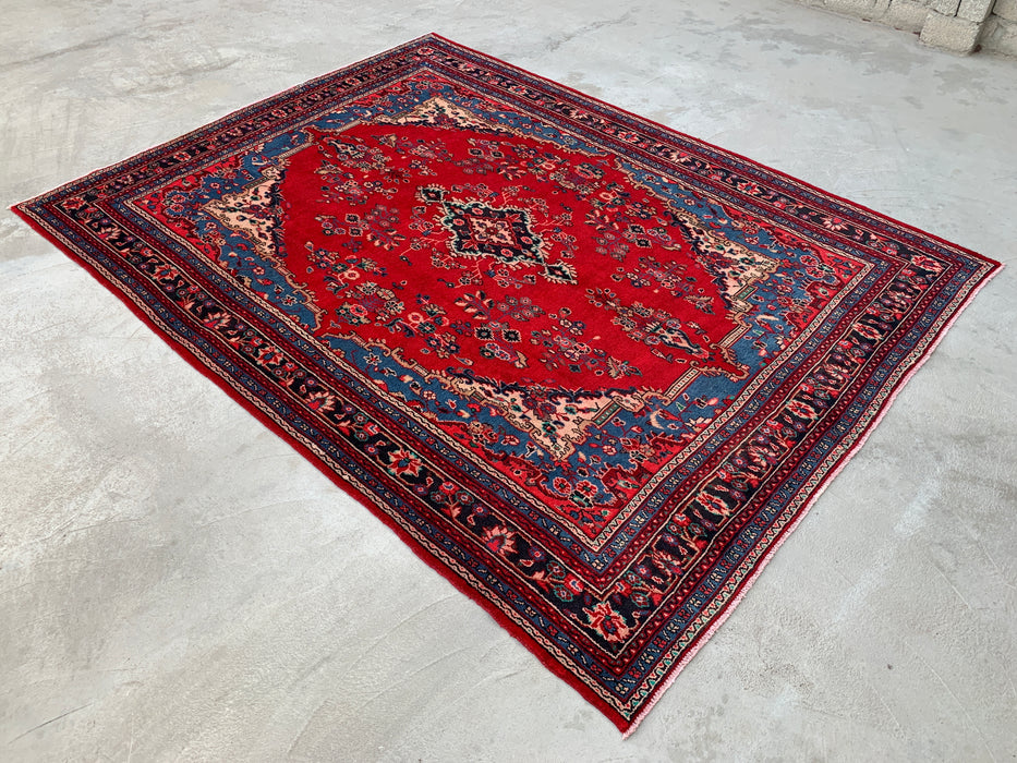 11'8 x 8'10 Hand-Knotted Persian Wool Rug in Red, Blue & Ivory Traditional Floral Medallion Design | KBHM-1076