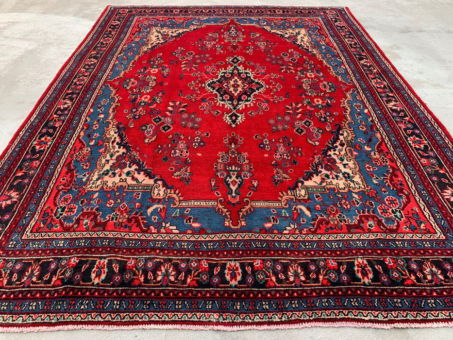 11'8 x 8'10 Hand-Knotted Persian Wool Rug in Red, Blue & Ivory Traditional Floral Medallion Design | KBHM-1076