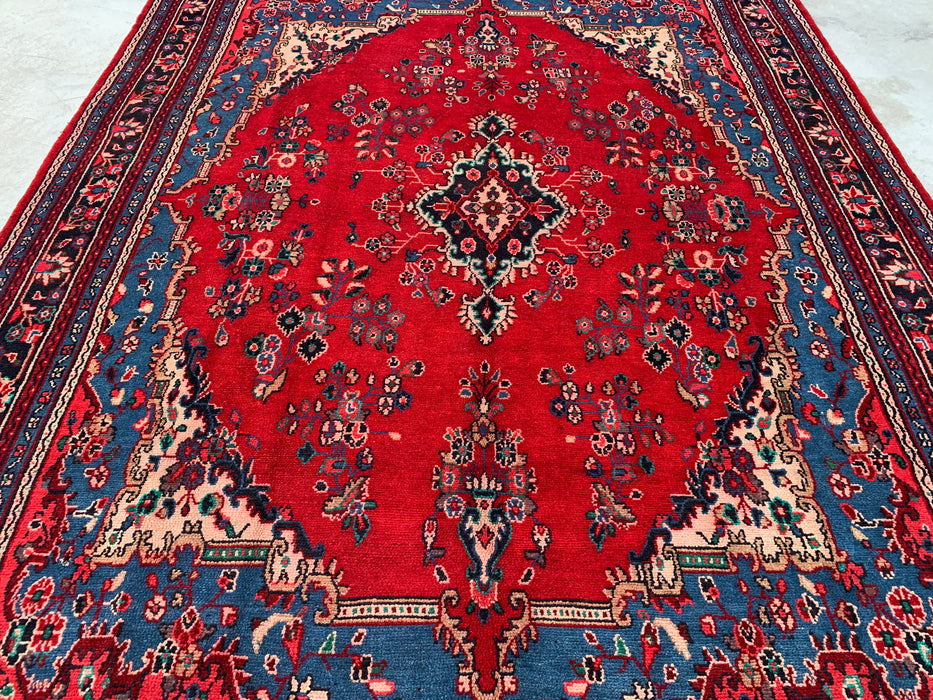 11'8 x 8'10 Hand-Knotted Persian Wool Rug in Red, Blue & Ivory Traditional Floral Medallion Design | KBHM-1076