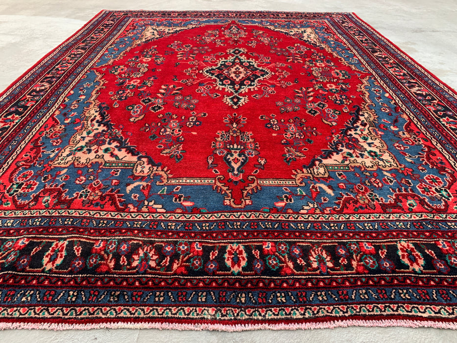 11'8 x 8'10 Hand-Knotted Persian Wool Rug in Red, Blue & Ivory Traditional Floral Medallion Design | KBHM-1076