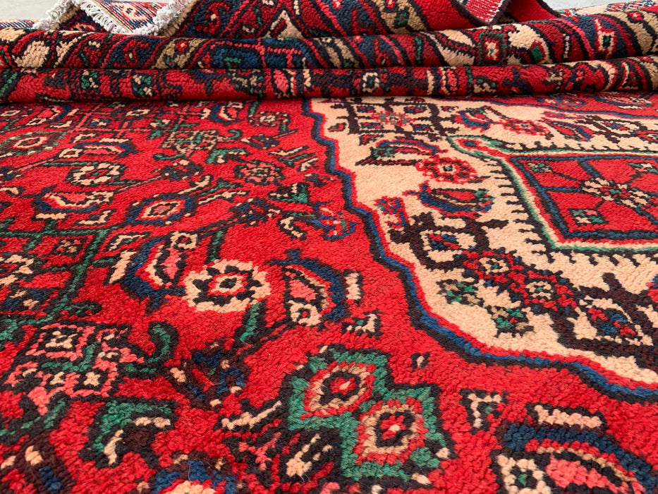 KBHM-1078 Hand-Knotted Persian Wool Rug – 11'10 x 8'6 – Red, Blue & Ivory Traditional Medallion Area Rug