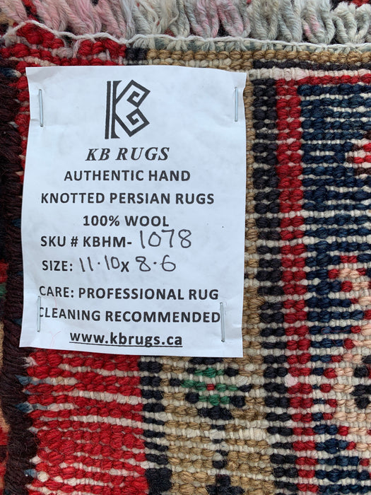 KBHM-1078 Hand-Knotted Persian Wool Rug – 11'10 x 8'6 – Red, Blue & Ivory Traditional Medallion Area Rug
