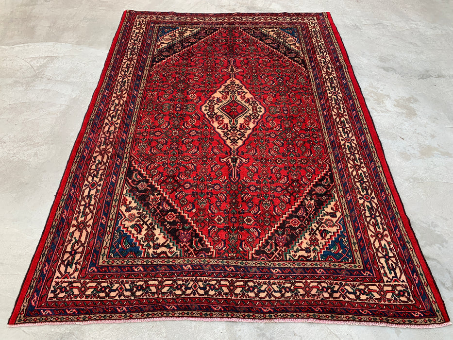 KBHM-1078 Hand-Knotted Persian Wool Rug – 11'10 x 8'6 – Red, Blue & Ivory Traditional Medallion Area Rug