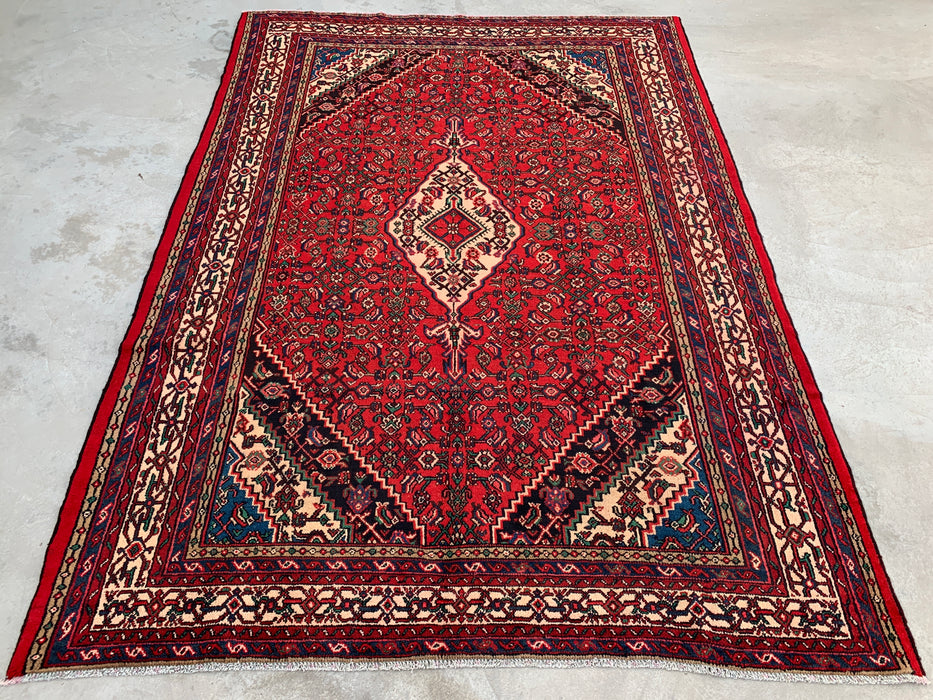 KBHM-1078 Hand-Knotted Persian Wool Rug – 11'10 x 8'6 – Red, Blue & Ivory Traditional Medallion Area Rug