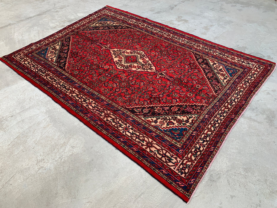 KBHM-1078 Hand-Knotted Persian Wool Rug – 11'10 x 8'6 – Red, Blue & Ivory Traditional Medallion Area Rug