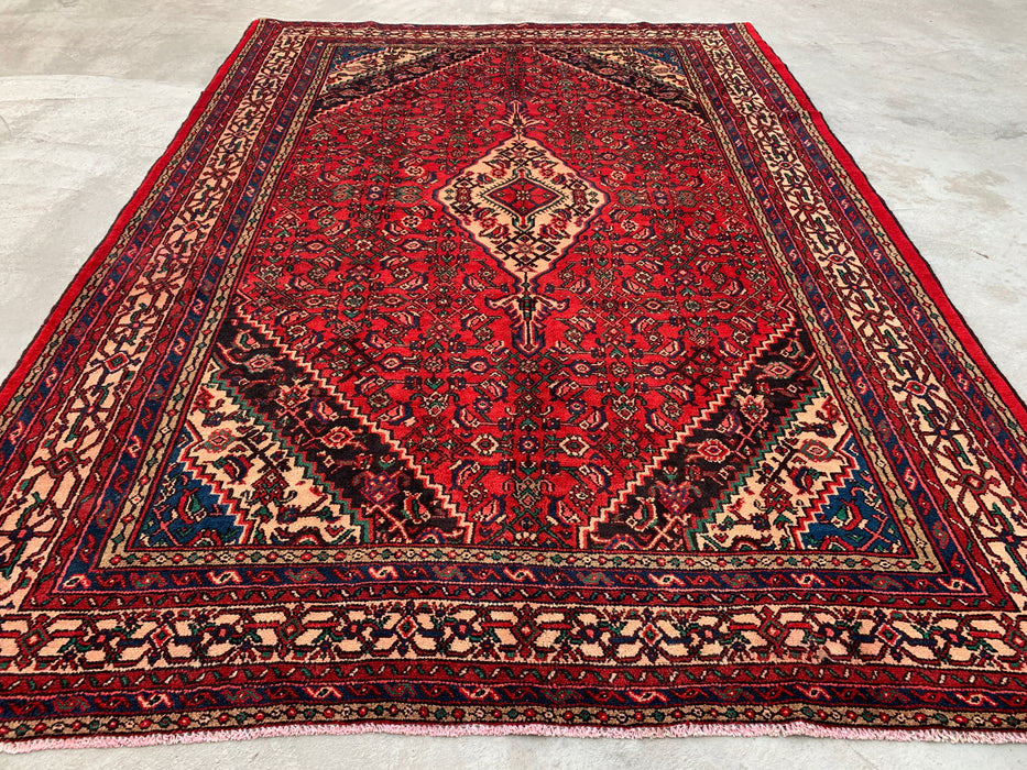 KBHM-1078 Hand-Knotted Persian Wool Rug – 11'10 x 8'6 – Red, Blue & Ivory Traditional Medallion Area Rug