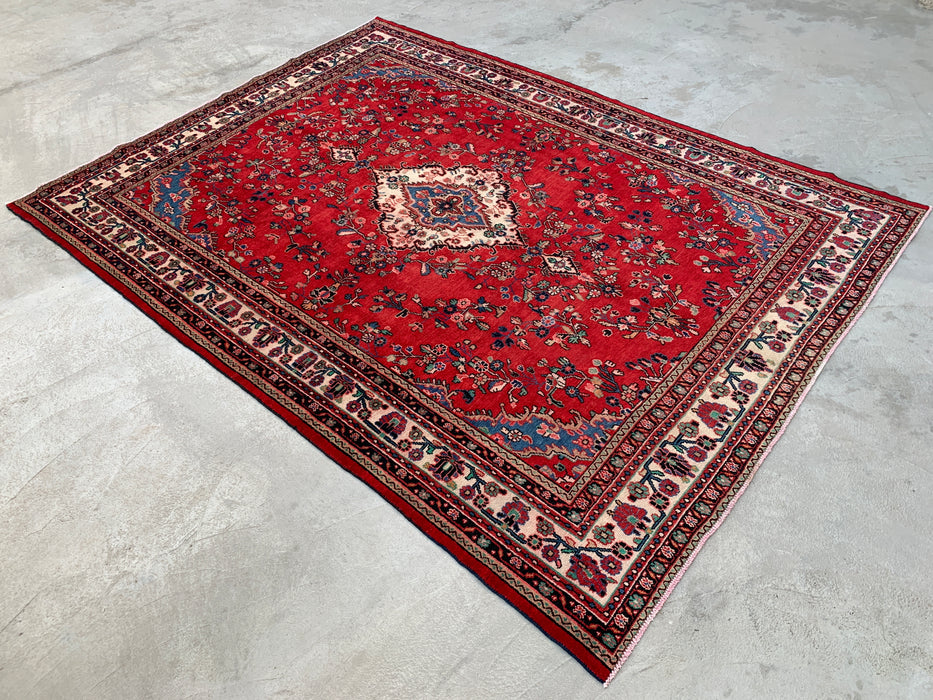 KBHM-1079 Hand-Knotted Persian Wool Rug – 11'7" x 8'8" Red, Blue & Ivory Traditional Area Rug