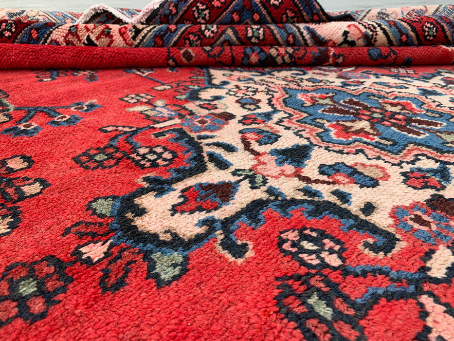 11'6 x 8'8 Hand-Knotted Persian Wool Rug in Red, Blue & Ivory Traditional Floral Medallion Design | KBHM-1082