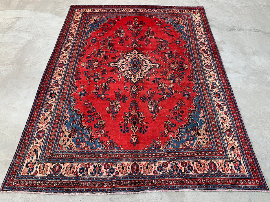 11'6 x 8'8 Hand-Knotted Persian Wool Rug in Red, Blue & Ivory Traditional Floral Medallion Design | KBHM-1082