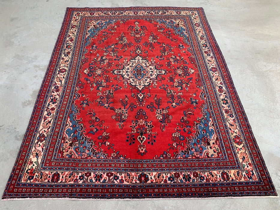 11'6 x 8'8 Hand-Knotted Persian Wool Rug in Red, Blue & Ivory Traditional Floral Medallion Design | KBHM-1082