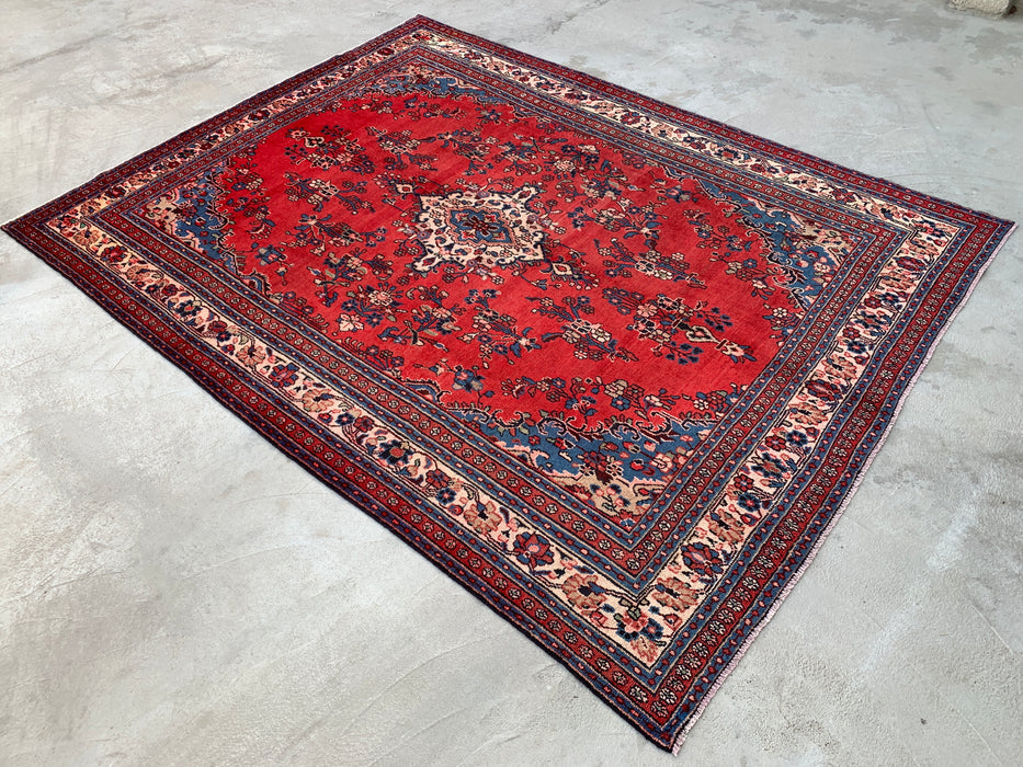 11'6 x 8'8 Hand-Knotted Persian Wool Rug in Red, Blue & Ivory Traditional Floral Medallion Design | KBHM-1082